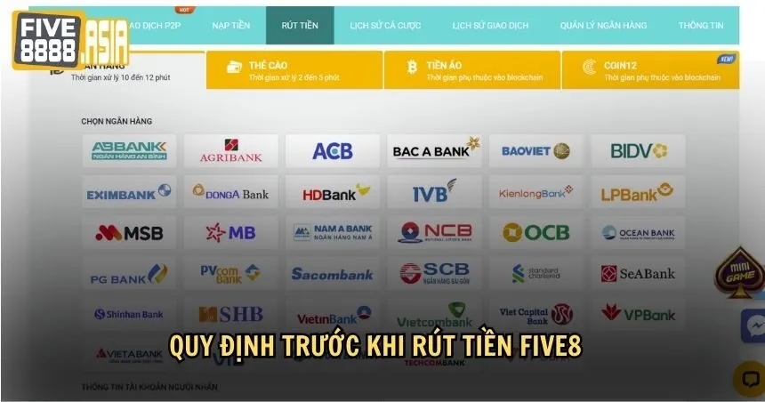 Quy định cần biết trước khi rút tiền FIVE88